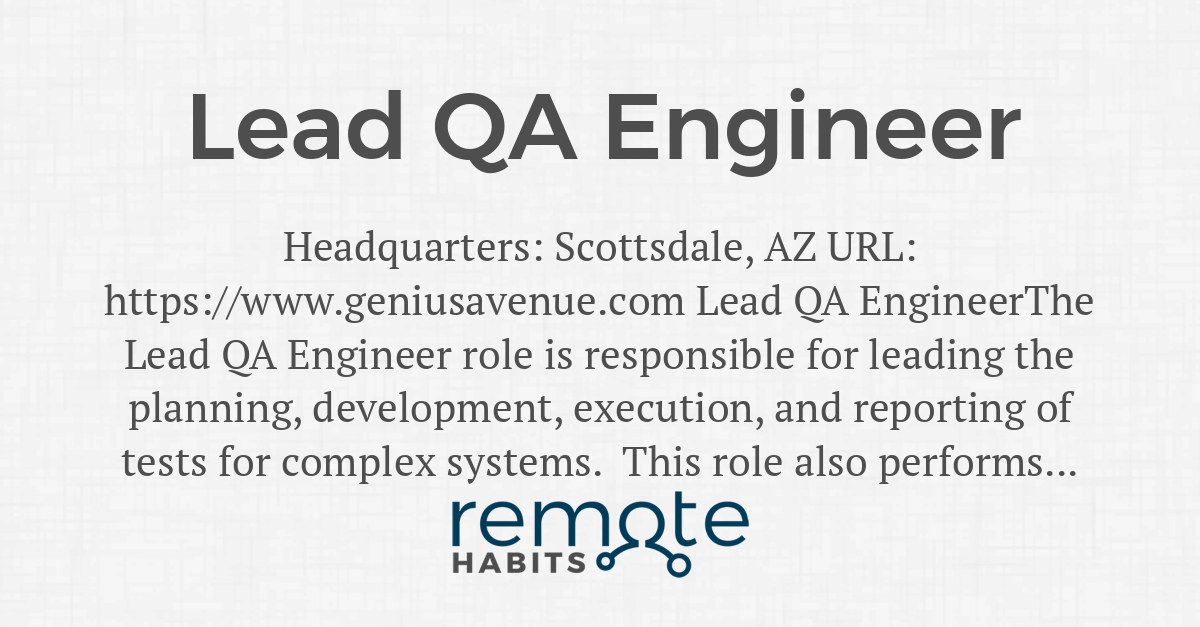 Lead QA Engineer — Remote Habits
