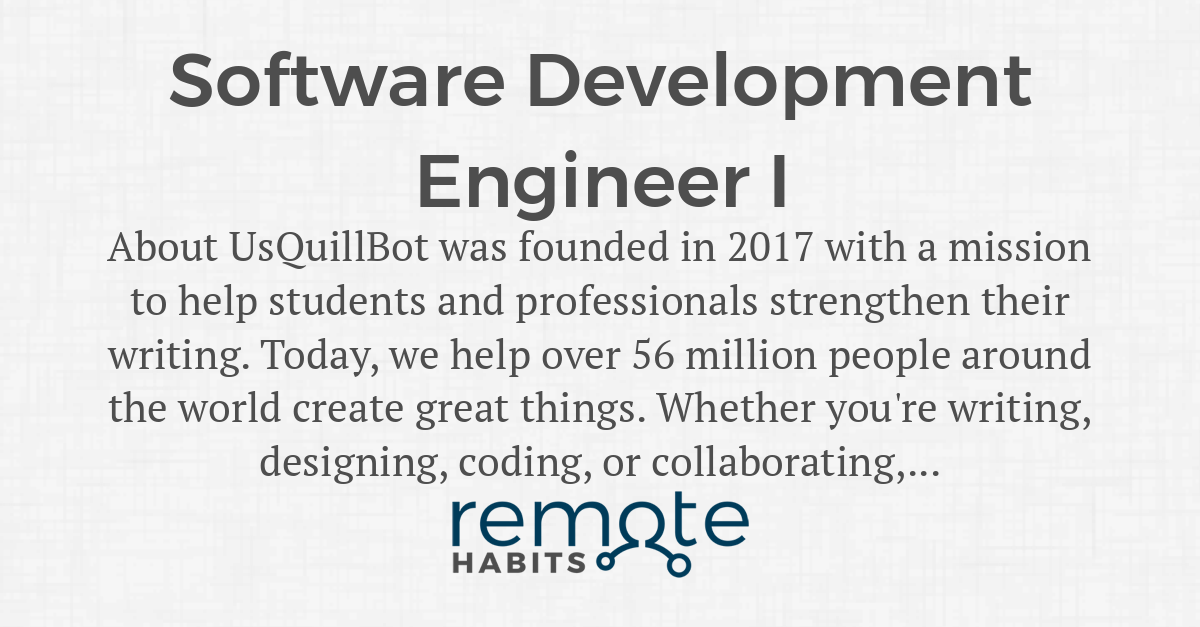 Software Development Engineer I — Remote Habits