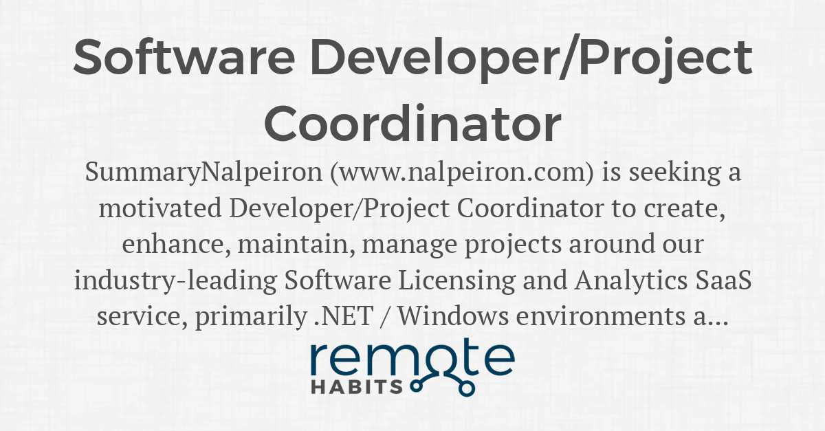 Software Developer Project Coordinator Remote Habits