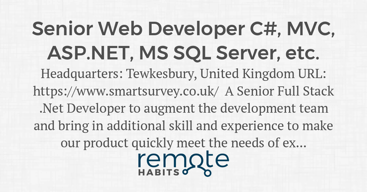 Senior Web Developer C Mvc Asp Net Ms Sql Server Etc Images, Photos, Reviews