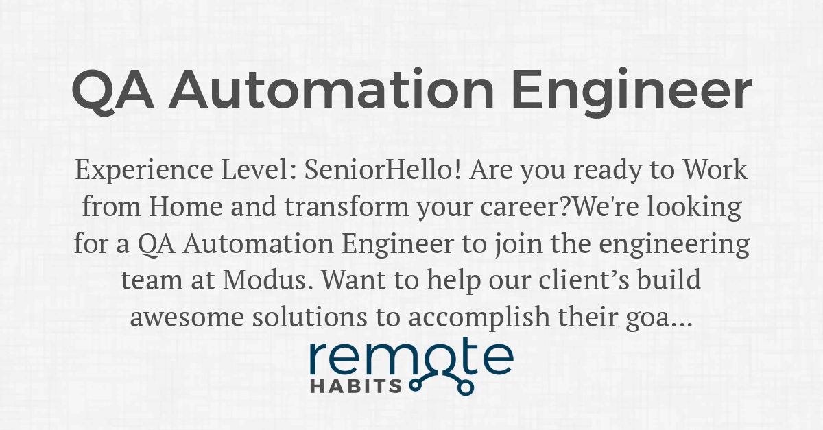 QA Automation Engineer — Remote Habits