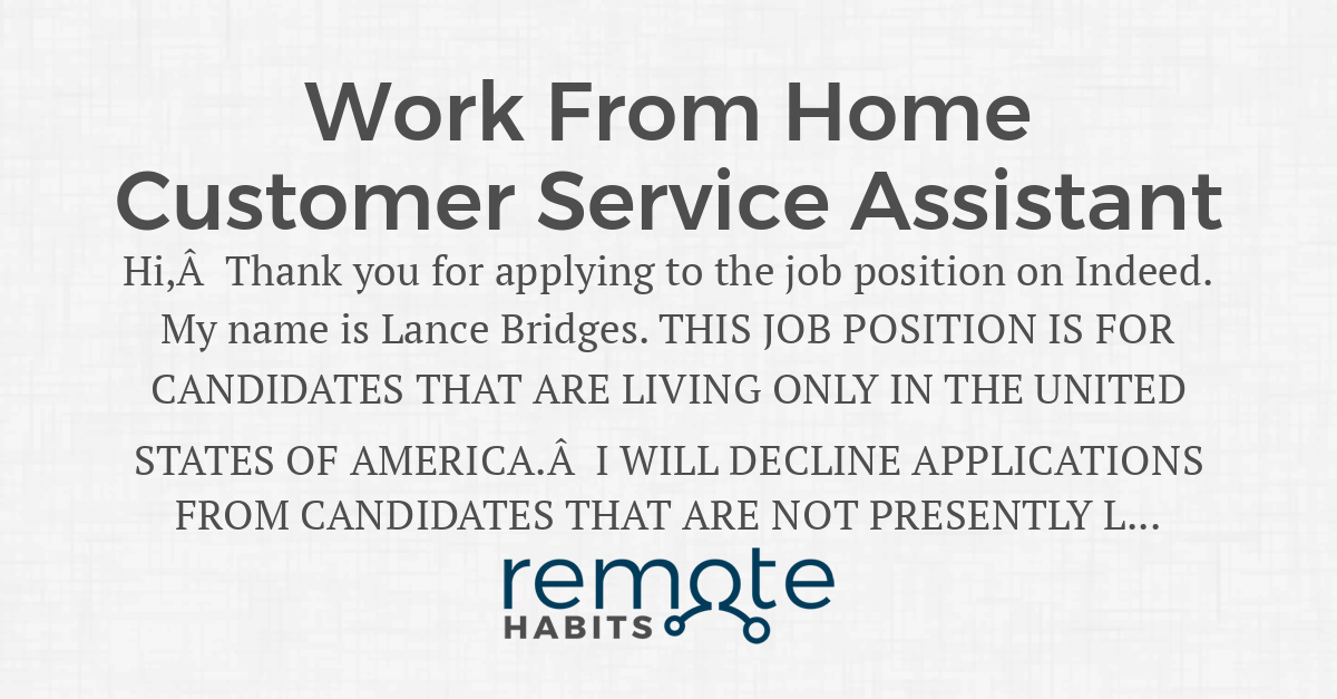 Work From Home Customer Service Assistant — Remote Habits